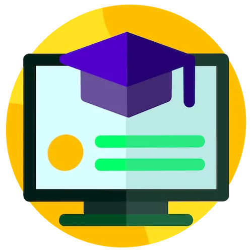 Computer monitor with a graduation cap, representing standards-aligned online curriculum